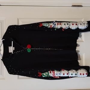 Size XL, JUST B, Christmas zipper sweater.